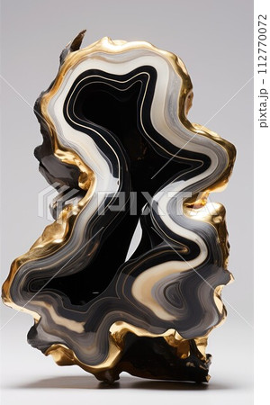 Golden and black texture. Polished stone with an exquisite natural pattern. 112770072
