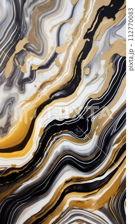 Golden black and white texture. Polished stone wall with an exquisite natural pattern. Wallpaper design Golden black and white texture. Polished stone wall with an exquisite natural pattern. Wallpaper design 112770083