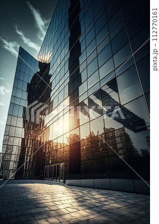 Modern glass busines center against the sky. Contemporary architecture. Minimalism byilding style. Generative Ai 112770161