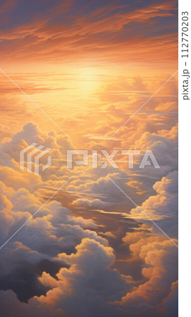 Gorgeous panorama scenic of the sunrise or sunset with silver lining and cloud on the orange sky Gorgeous panorama scenic of the sunrise or sunset with silver lining and cloud on the orange sky 112770203
