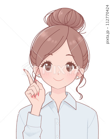 髪型ピアスネイル自由な職場の女性-ポイントのポーズ-イラスト 112770424