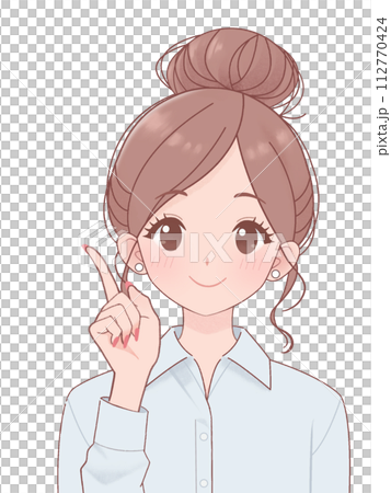 髪型ピアスネイル自由な職場の女性-ポイントのポーズ-イラスト 112770424