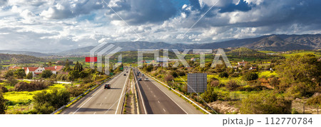 View of A1 motorway, locally referred to as the Nicosia-Limassol highway. Cyprus View of A1 motorway, locally referred to as the Nicosia-Limassol highway. Cyprus 112770784