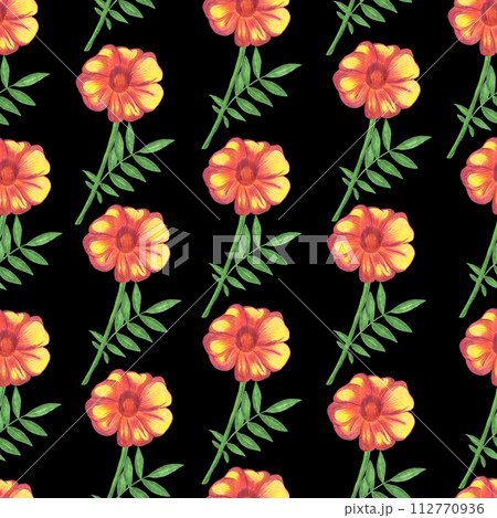 Marigold Flower Seamless Pattern. Floral Digital Paper. 112770936