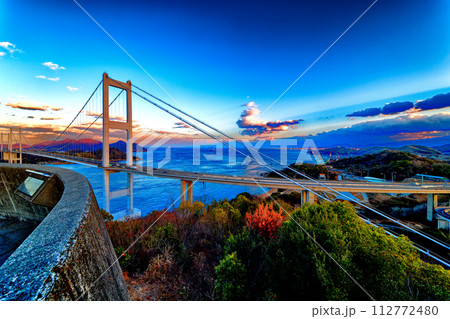来島海峡第一大橋夕景6 来島海峡第一大橋夕景6 112772480