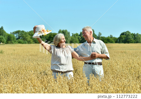 Loving mature couple in field at summer 112773222