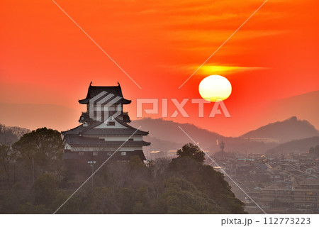 《愛知県》犬山城と夕焼け 112773223