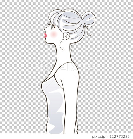 シニヨンヘアの女性横顔 112773283