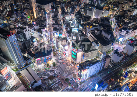 《東京都》渋谷の中心を見下ろす・都市夜景 112773505