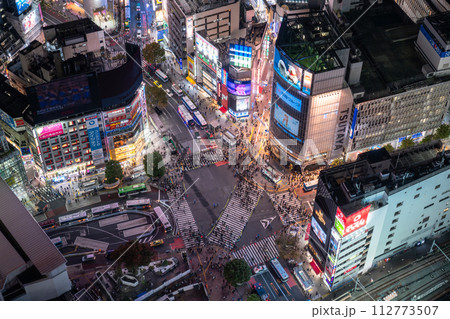 《東京都》渋谷の中心を見下ろす・都市夜景 112773507