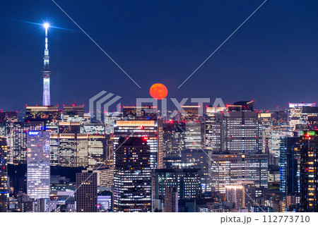 《東京都》東京都市夜景・月の美しい夜 112773710