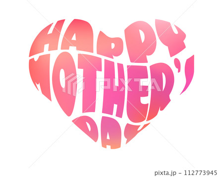 ハート型に変形配置された母の日のロゴ（ピンクグラデーション） 112773945
