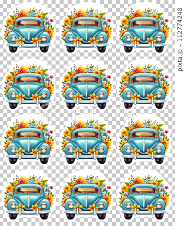 AI-generated content. Retro car sticker sheet with flowers AI-generated content. Retro car sticker sheet with flowers 112774248