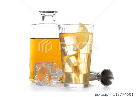 Highball, Whiskey with soda and lemon beverage isolated on white background Highball, Whiskey with soda and lemon beverage isolated on white background 112774501