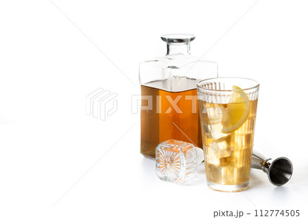 Highball, Whiskey with soda and lemon beverage isolated on white background Highball, Whiskey with soda and lemon beverage isolated on white background 112774505