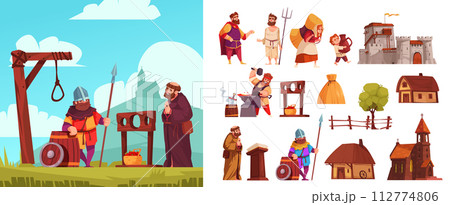 Medieval Hand drawn flat elements and illustration 112774806