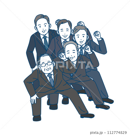 連結して踊る中年会社員の男性のイラスト 112774829