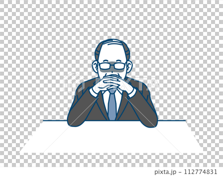 Illustration of a middle-aged office worker waiting with folded hands 112774831
