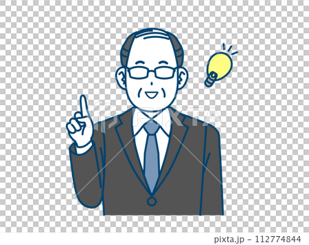 アイデアを閃く中年会社員の男性のイラスト 112774844