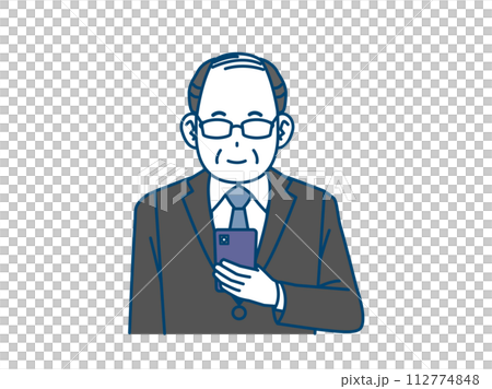 一名中年辦公室職員看著智慧型手機的插圖 一名中年辦公室職員看著智慧型手機的插圖 112774848