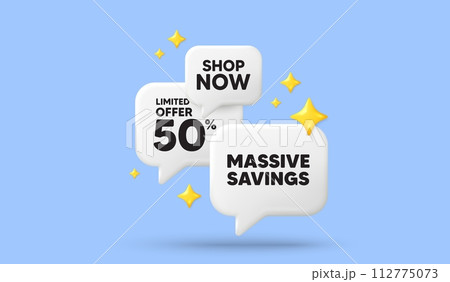 Massive savings tag. 3d offer chat speech bubbles. Special offer price sign. Advertising discounts symbol. Massive savings speech bubble 3d message. Talk box stars banner. Vector Massive savings tag. 3d offer chat speech bubbles. Special offer price sign. Advertising discounts symbol. Massive savings speech bubble 3d message. Talk box stars banner. Vector 112775073