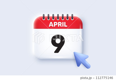 9th day of the month icon. Calendar date 3d icon. Event schedule date. Meeting appointment time. 9th day of April month. Calendar event reminder date. Vector 112775146