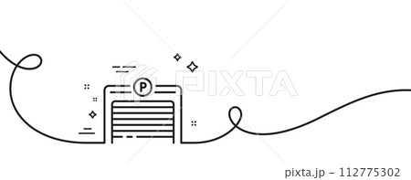 Parking garage line icon. Continuous one line with curl. Auto park sign. Car place symbol. Parking garage single outline ribbon. Loop curve pattern. Vector 112775302