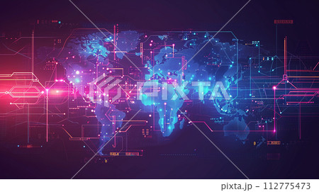 AI-generated content. World map on digital tech background.  112775473