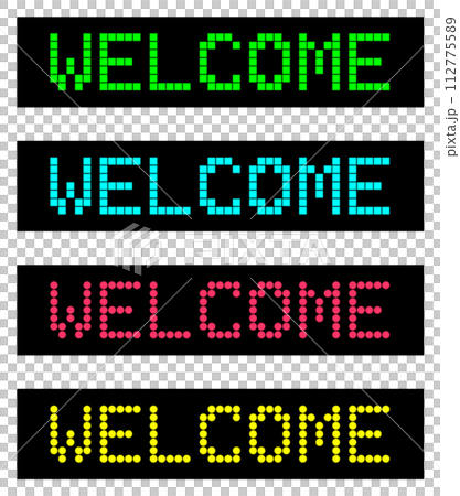 カラフルな文字で歓迎するWELCOMEの英語イラスト カラフルな文字で歓迎するWELCOMEの英語イラスト 112775589