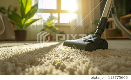 AI-generated content. Vacuum cleaner and carpet in the room 112775606