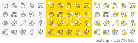 Outline Cooking hat, Food delivery and World water line icons pack for web with Apple, Wine glass, Ice cream line icon. Cappuccino, Grill tools, Tea bag pictogram icon. Food app. Vector Outline Cooking hat, Food delivery and World water line icons pack for web with Apple, Wine glass, Ice cream line icon. Cappuccino, Grill tools, Tea bag pictogram icon. Food app. Vector 112776016