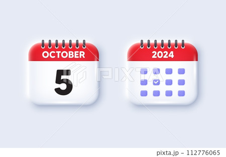 Calendar date 3d icon. 5th day of the month icon. Event schedule date. Meeting appointment time. 5th day of October month. Calendar event reminder date. Vector 112776065