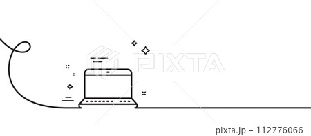 Laptop computer icon. Continuous one line with curl. Notebook sign. Portable personal computer symbol. Notebook single outline ribbon. Loop curve pattern. Vector Laptop computer icon. Continuous one line with curl. Notebook sign. Portable personal computer symbol. Notebook single outline ribbon. Loop curve pattern. Vector 112776066