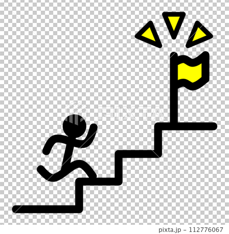 階段の上にある目標に頑張って全速で走る人物のイラスト 112776067