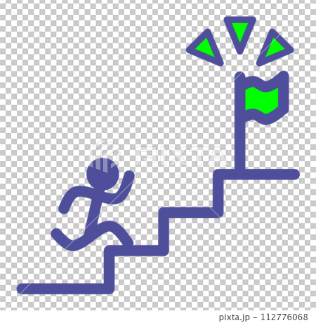 階段の上にある目標に頑張って全速で走る人物のイラスト 112776068