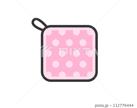 ピンク色の、ループ付きタオルのアイコン（線画カラー）のイラスト 112776444