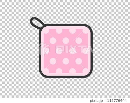 ピンク色の、ループ付きタオルのアイコン（線画カラー）のイラスト 112776444