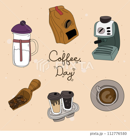 Coffee time graphic design set. Vector illustration. Coffee time graphic design set. Vector illustration. 112776580