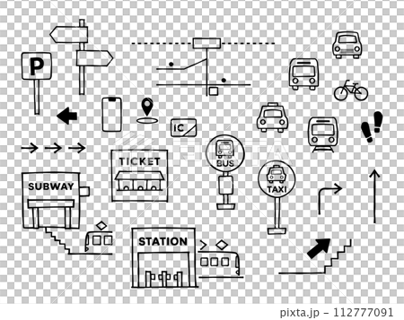 火車和公共汽車交通資訊的簡單插圖和圖標 112777091