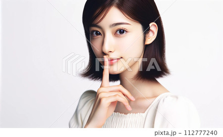 内緒のポーズをする女性 112777240