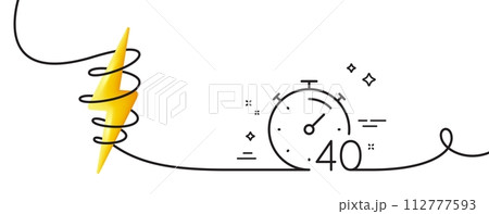 Timer 40 minutes line icon. Continuous one line with curl. Stopwatch time sign. Countdown clock symbol. Timer single outline ribbon. Loop curve with energy. Vector Timer 40 minutes line icon. Continuous one line with curl. Stopwatch time sign. Countdown clock symbol. Timer single outline ribbon. Loop curve with energy. Vector 112777593
