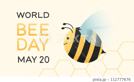 World Bee Day. Cute cartoon bee and honeycombs. Vector illustration World Bee Day. Cute cartoon bee and honeycombs. Vector illustration 112777676
