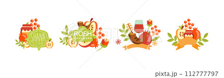 Rosh Hashanah Symbol and Object Composition Vector Set 112777797