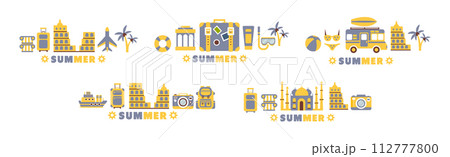 Time to Travel and Summer Vacation Wanderlust Flat Object Vector Set Time to Travel and Summer Vacation Wanderlust Flat Object Vector Set 112777800