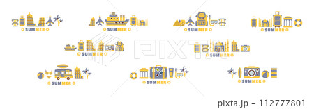 Time to Travel and Summer Vacation Wanderlust Flat Object Vector Set 112777801