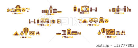 Time to Travel and Vacation Wanderlust Flat Object Vector Set 112777802