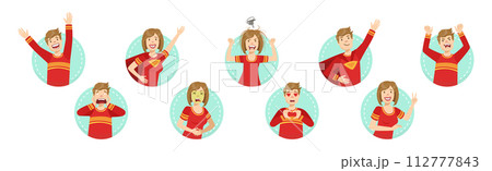 Young Man and Woman Character Face Expression and Emotion Vector Set Young Man and Woman Character Face Expression and Emotion Vector Set 112777843
