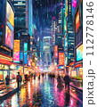 夜の繁華街　背景美術 112778146