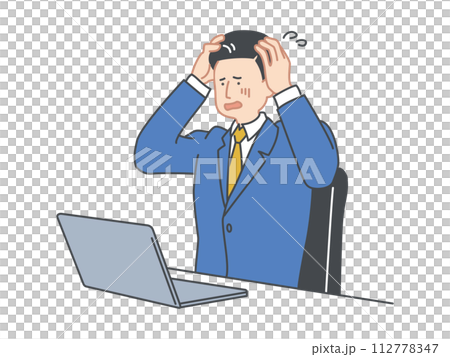 Image illustration material of a man working on a computer Image illustration material of a man working on a computer 112778347