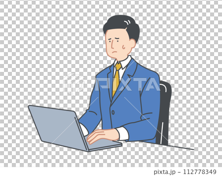 Image illustration material of a man working on a computer Image illustration material of a man working on a computer 112778349